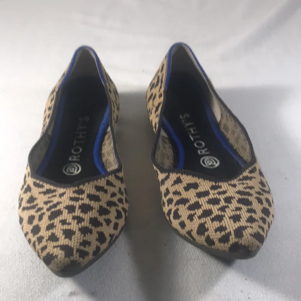 Rothy's Women’s Leopard Print The Point Retired Flats in Tan and Black Size W7.5